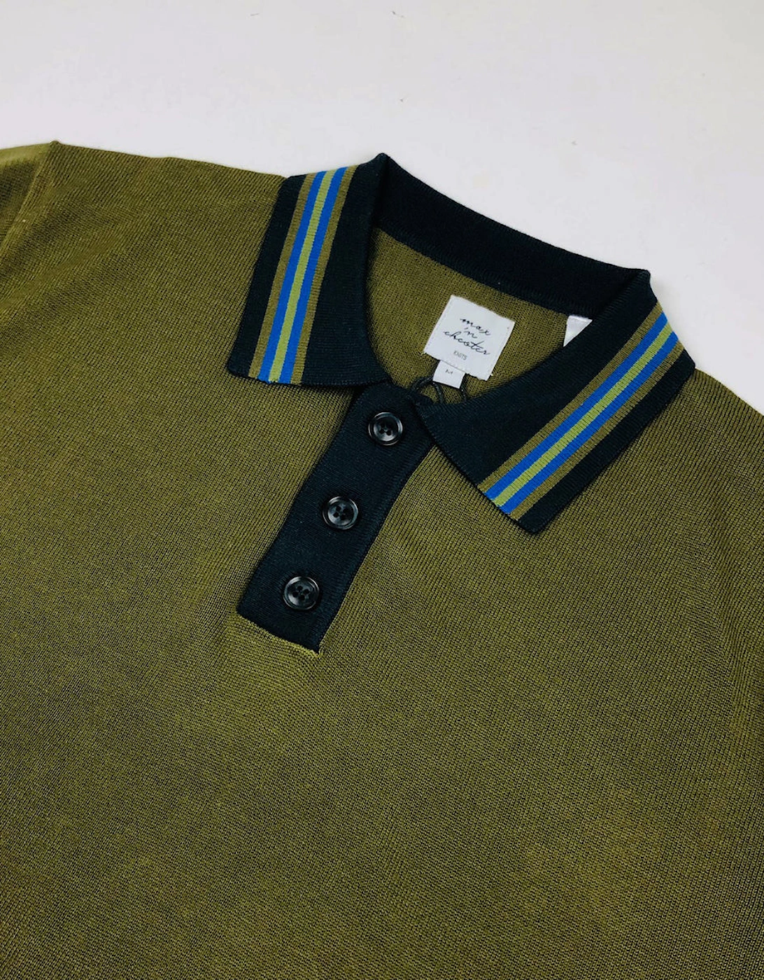 Max N Chester Deep Moss Knitted L/S Polo Shirt