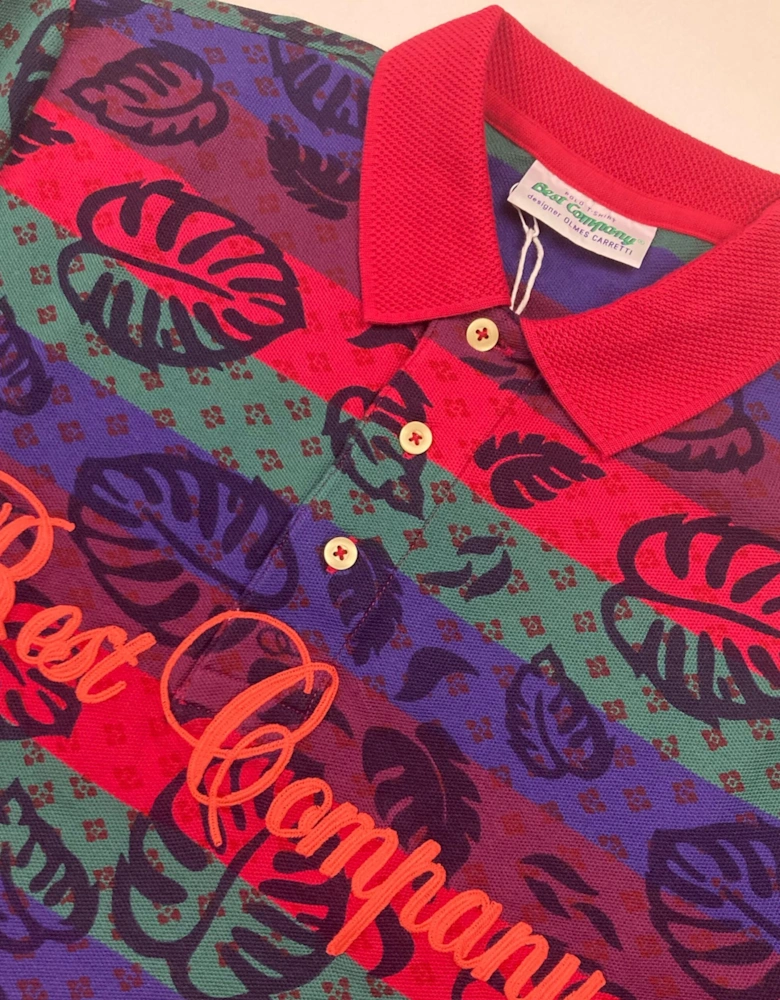 Best Company Floral Multi Striped Cotton Polo Shirt