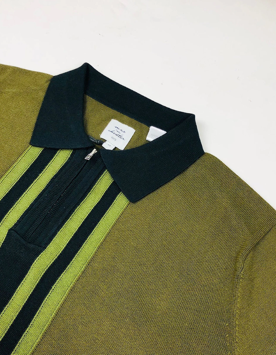 Max N Chester Black/Deep Moss Zip Knitted Polo Shirt
