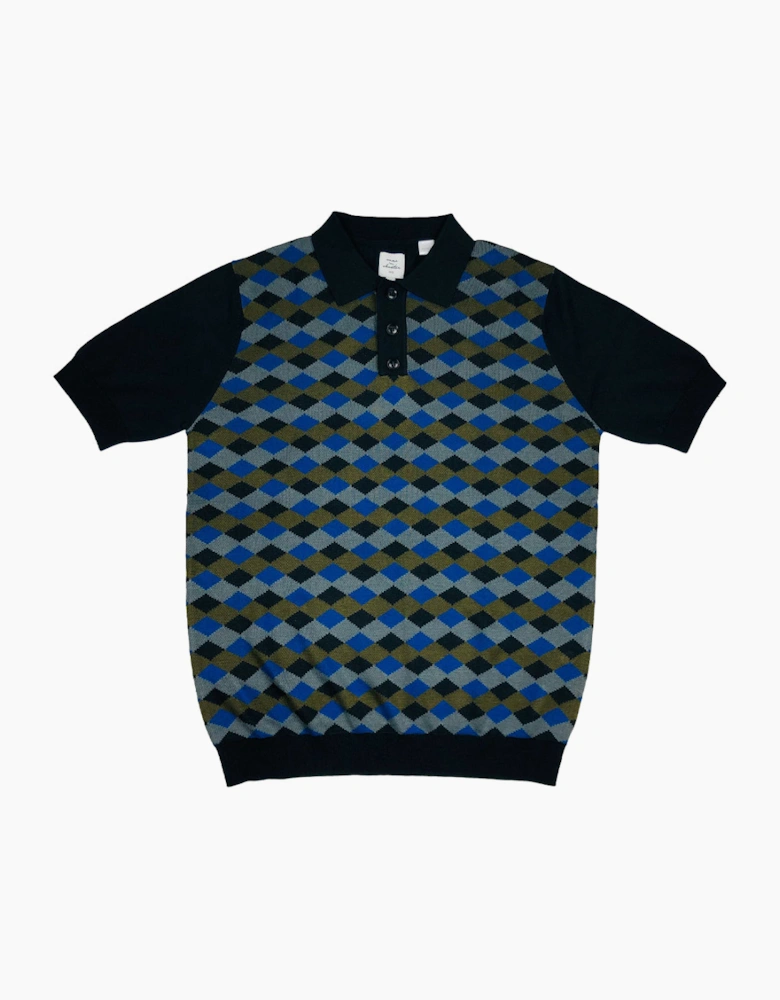 Max N Chester Navy/Deep Moss Small Diamond Knitted Polo Shirt