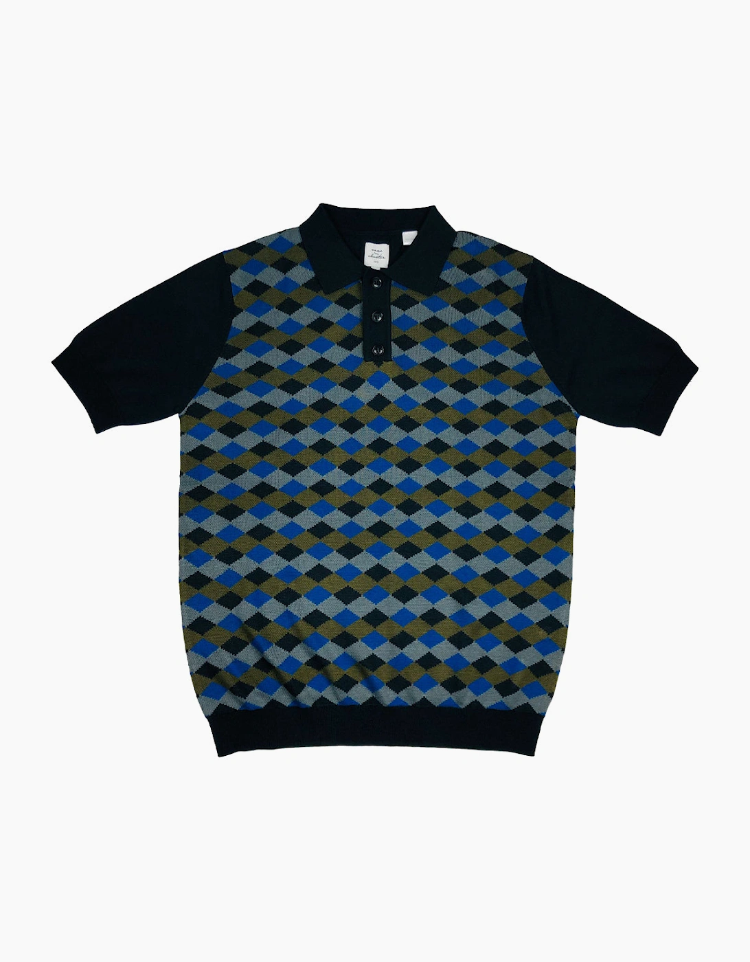 Max N Chester Navy/Deep Moss Small Diamond Knitted Polo Shirt, 3 of 2