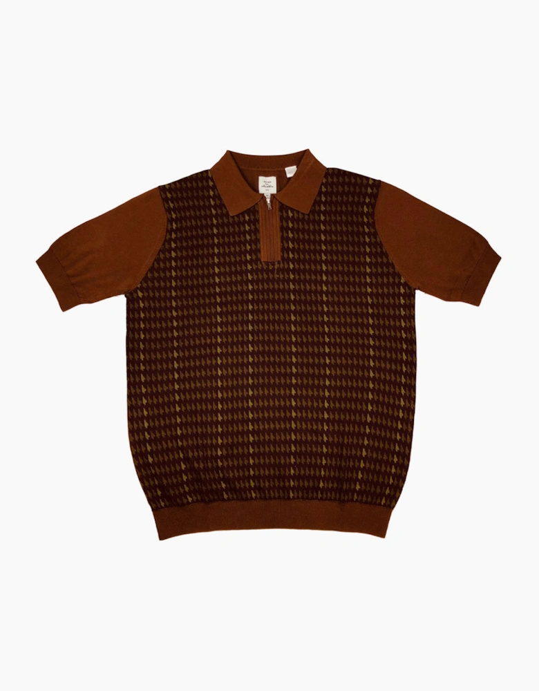Max N Chester Brown/Deep Moss Zip Knitted Polo Shirt