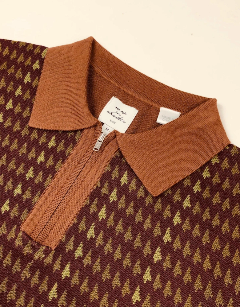 Max N Chester Brown/Deep Moss Zip Knitted Polo Shirt