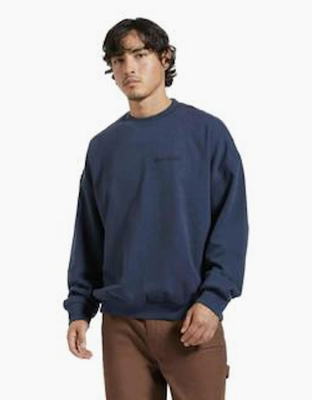 Brixton Embroidered Heavyweight Navy Crewneck Sweatshirt