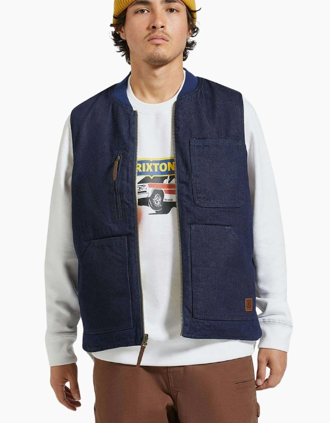 Brixton Rinse Denim/Sherpa Builders Abraham Reversible Vest Gilet