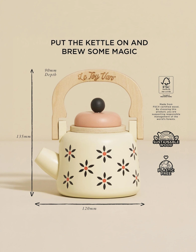 Le Toy Van Vintage Wooden Kettle (W:12cm x D:9cm x H:13.5cm)