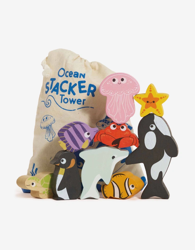 Le Toy Van Ocean Life Stacking Animals & Bag (Bag - W: 17cm H: 22.5cm)