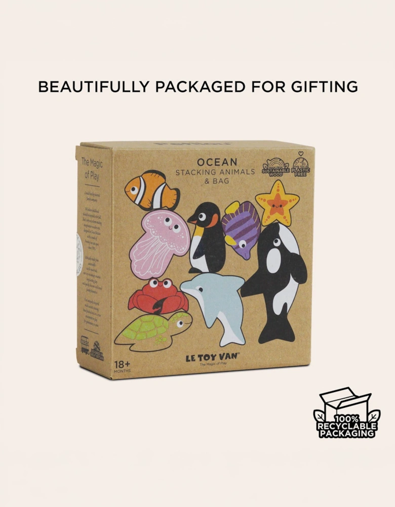 Le Toy Van Ocean Life Stacking Animals & Bag (Bag - W: 17cm H: 22.5cm)
