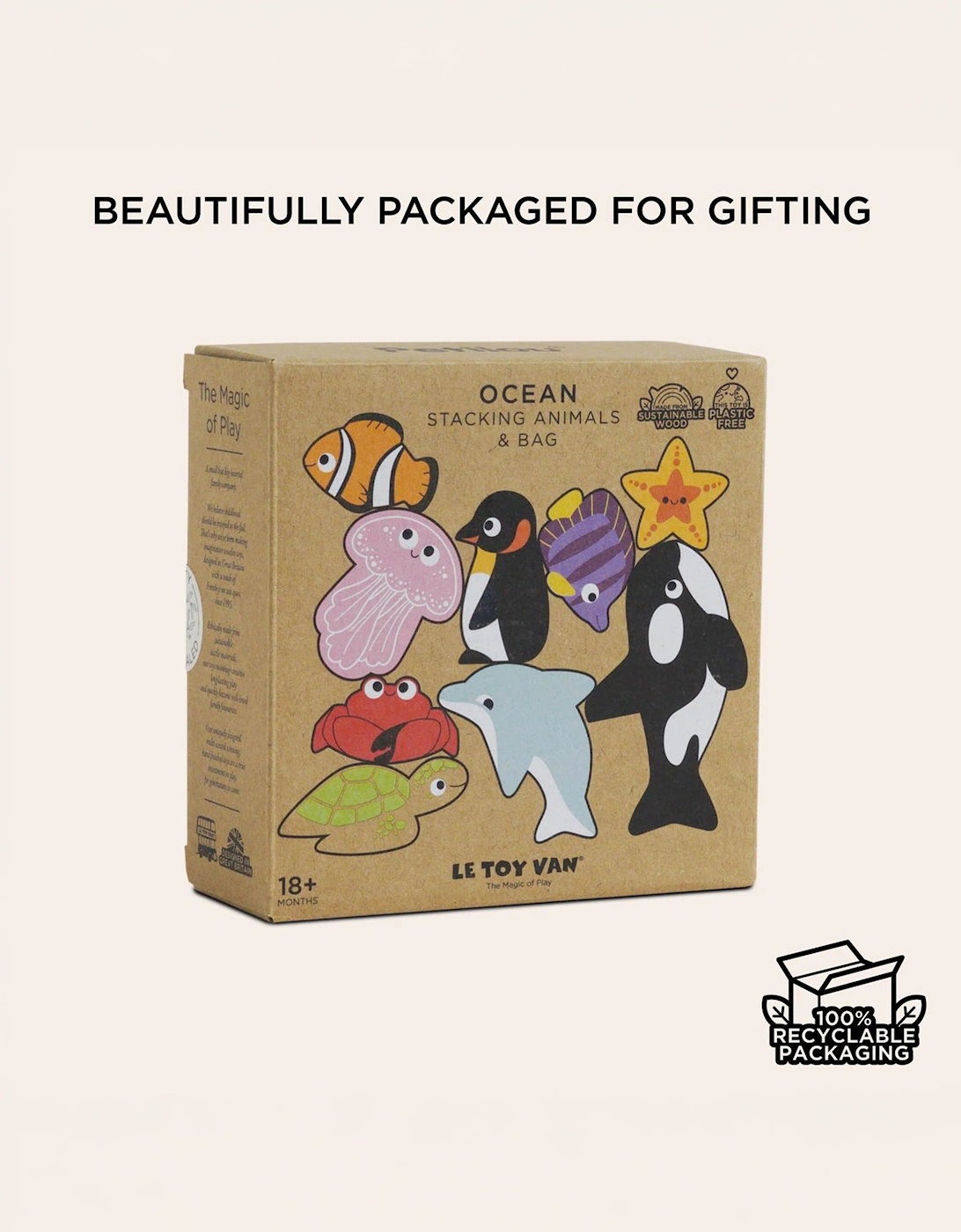 Le Toy Van Ocean Life Stacking Animals & Bag (Bag - W: 17cm H: 22.5cm)