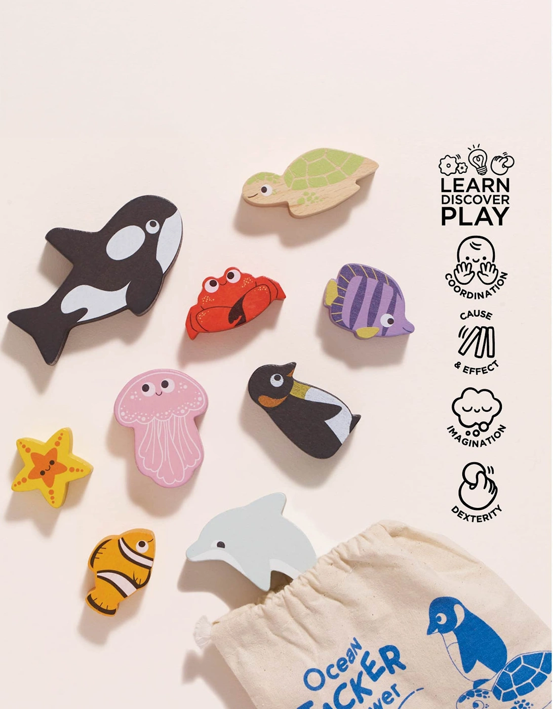 Le Toy Van Ocean Life Stacking Animals & Bag (Bag - W: 17cm H: 22.5cm)