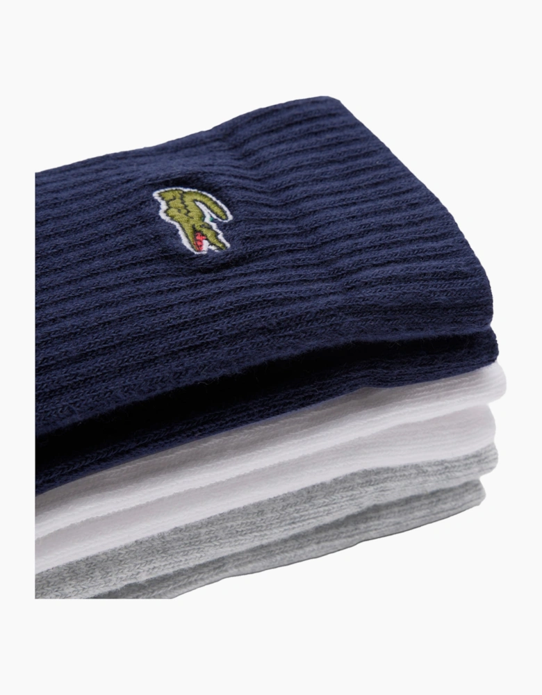 Lacoste Sport 3 Pack High Cut Socks Grey/White/Navy
