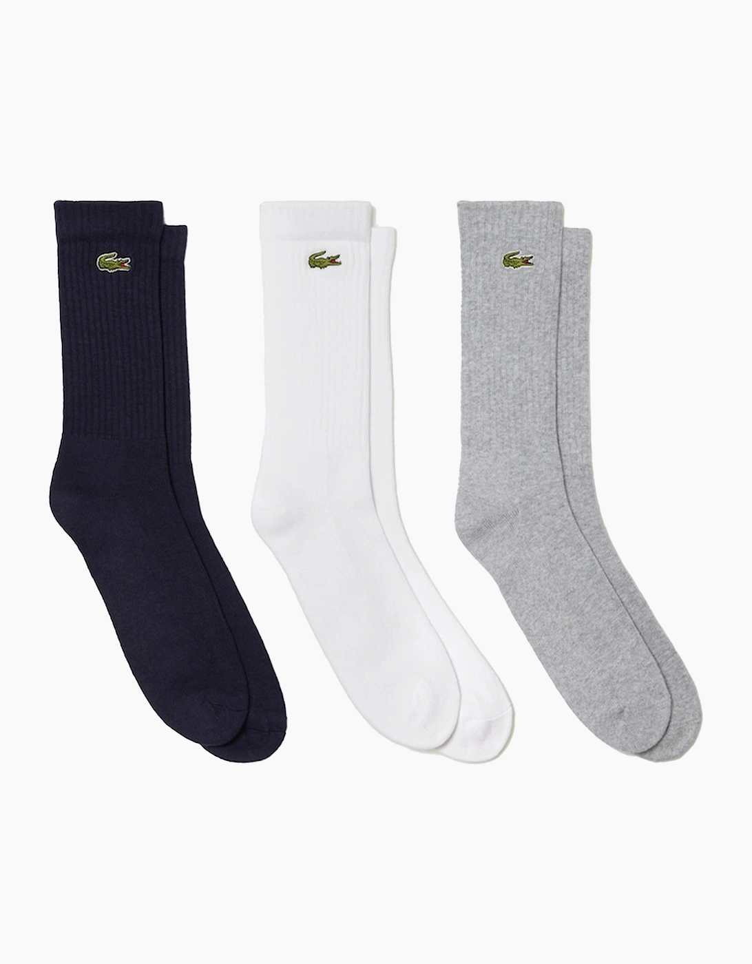 Lacoste Men's White/Black/Grey Sport 3 Pack High Cut Socks Grey//Navy - Size: 7/7.5/6/6.5/5.5/8