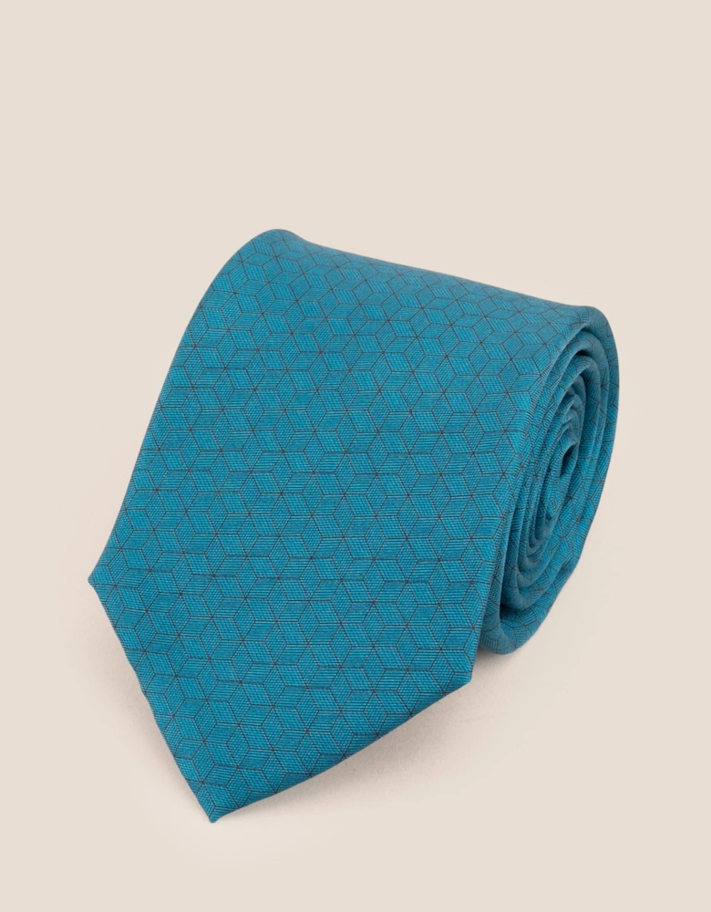 Blue Pattern Print Silk Tie