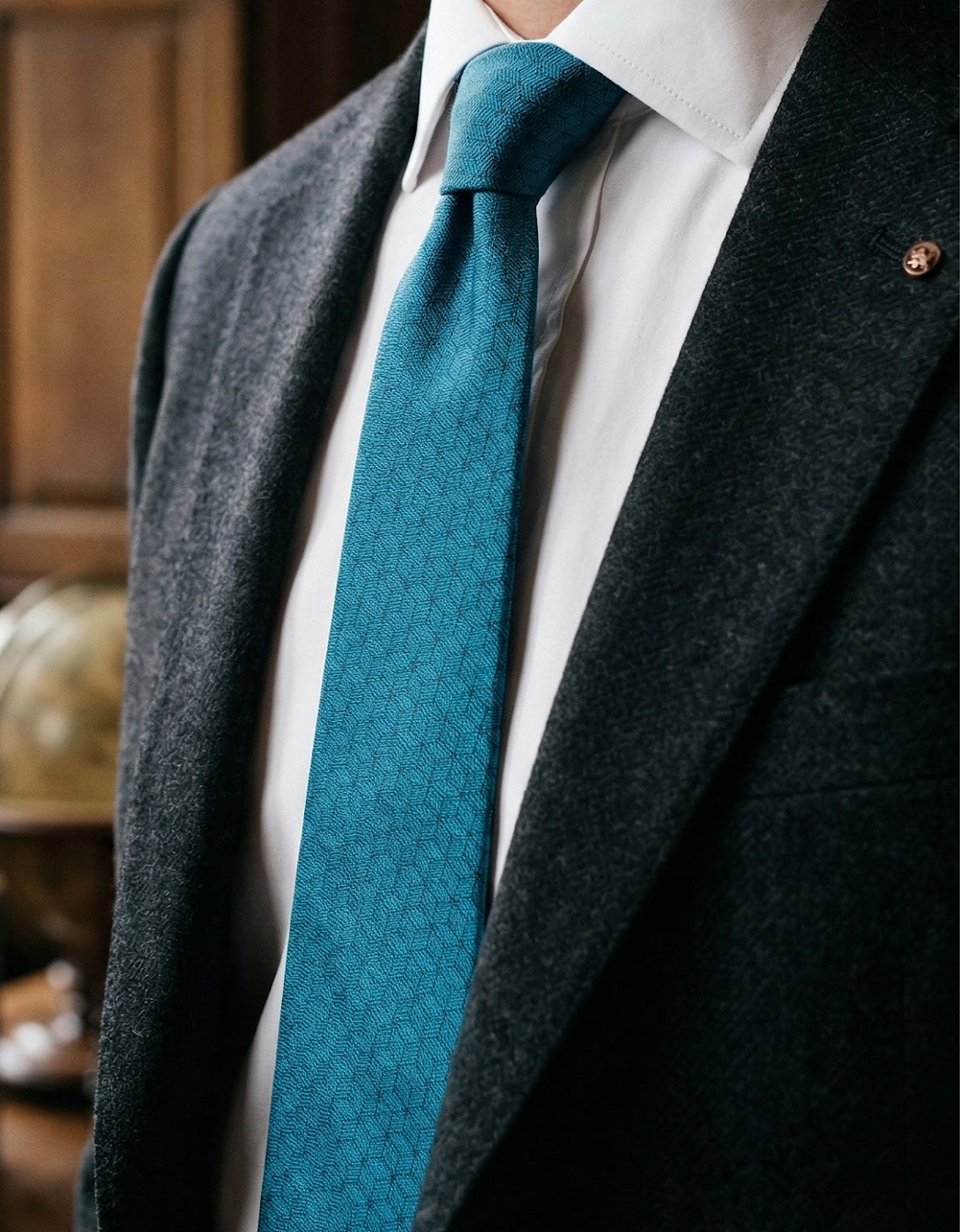 Blue Pattern Print Silk Tie
