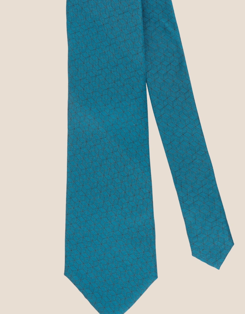 Blue Pattern Print Silk Tie
