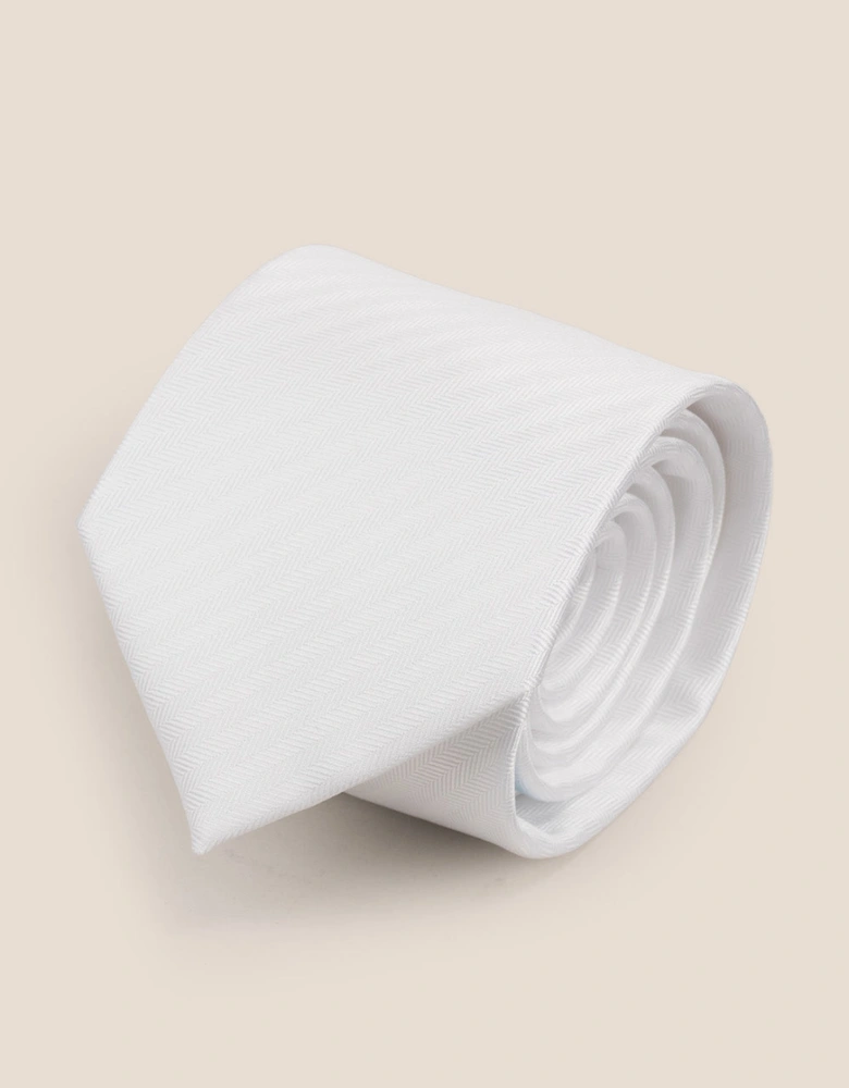White Self Stripe Tie