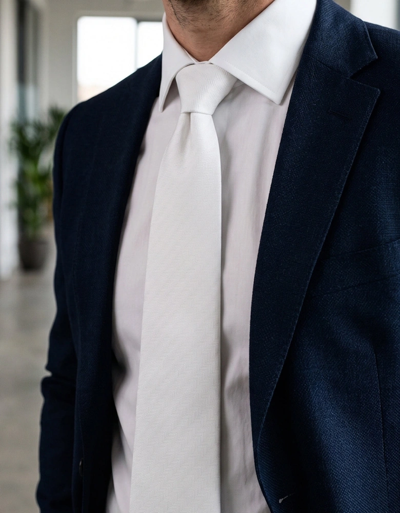 White Self Stripe Tie