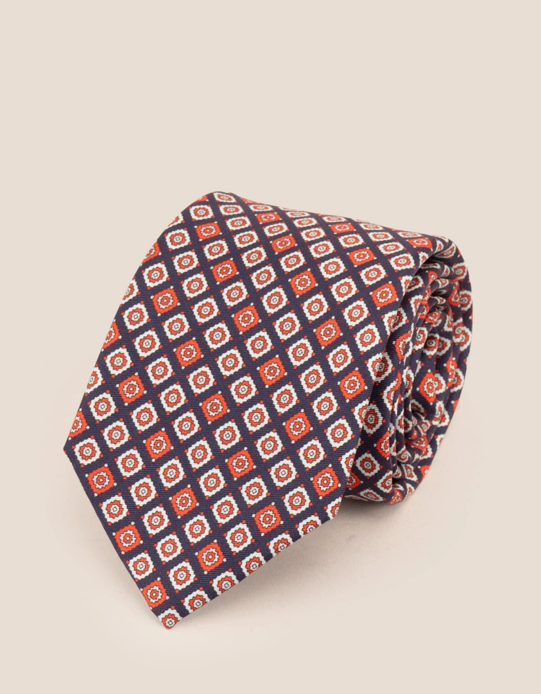Blue Motif Print Silk Tie