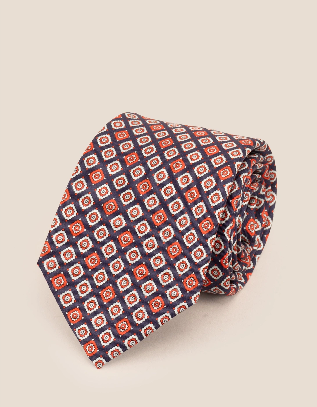 Blue Motif Print Silk Tie