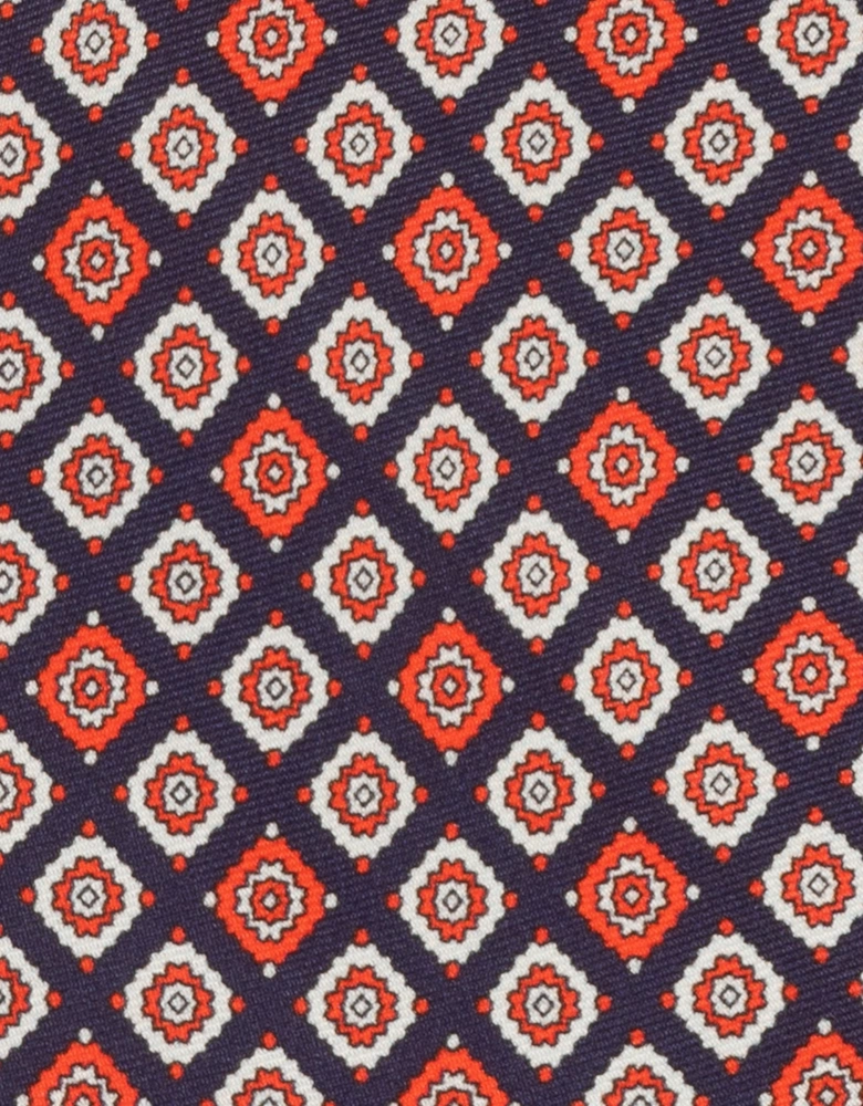 Blue Motif Print Silk Tie