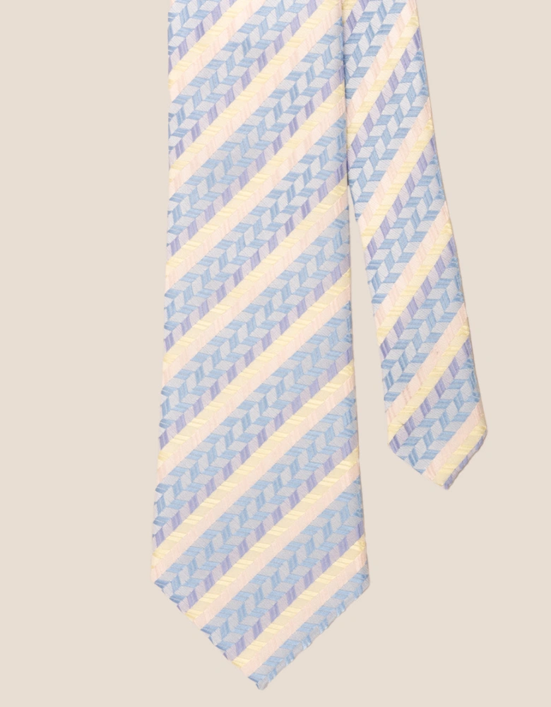 Geometric Stripes Blue Cream Tie