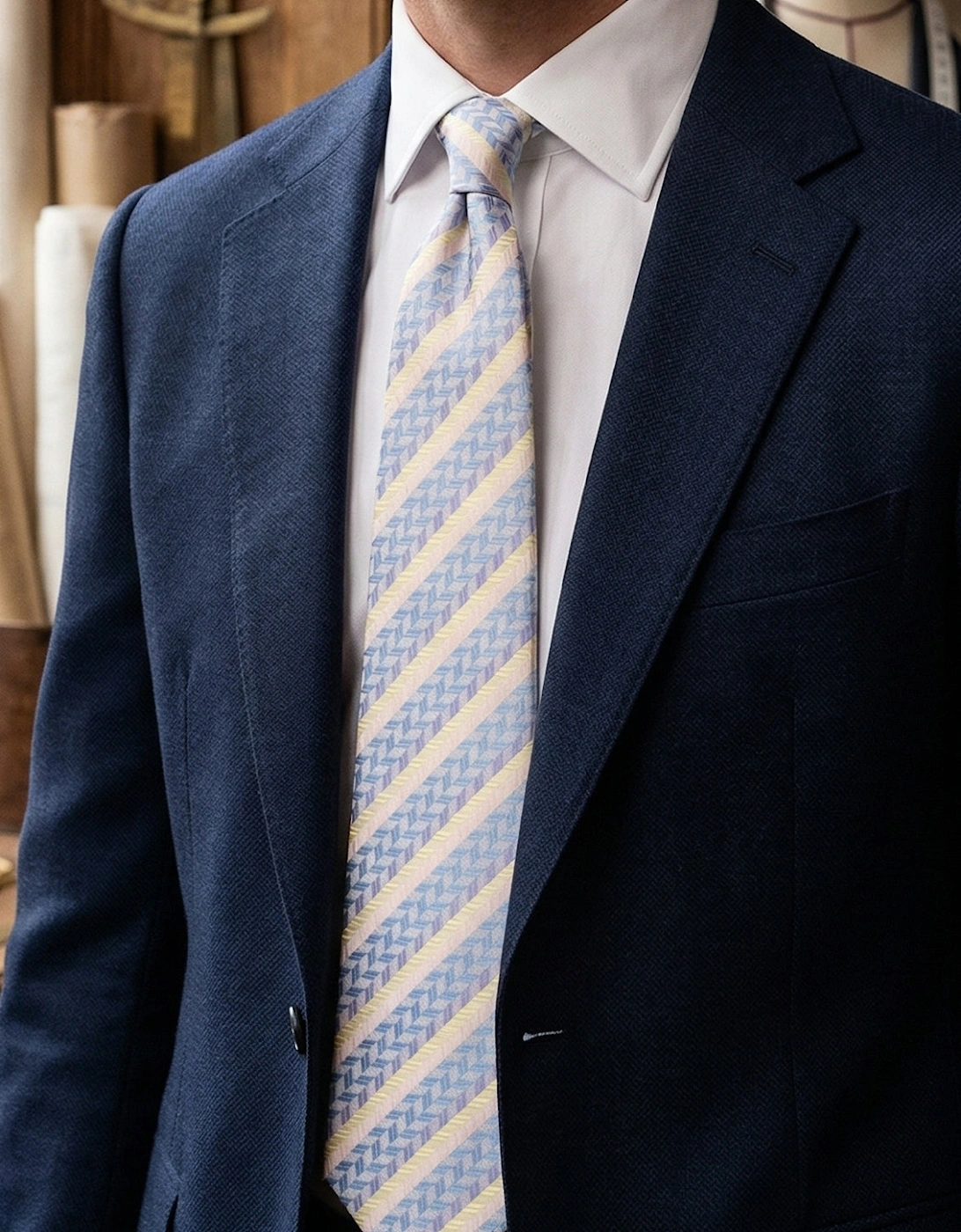 Geometric Stripes Blue Cream Tie