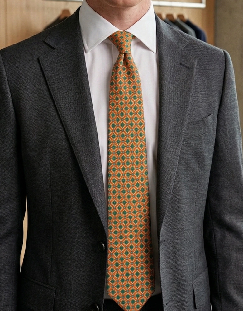 Orange Geometric Pattern Silk Tie