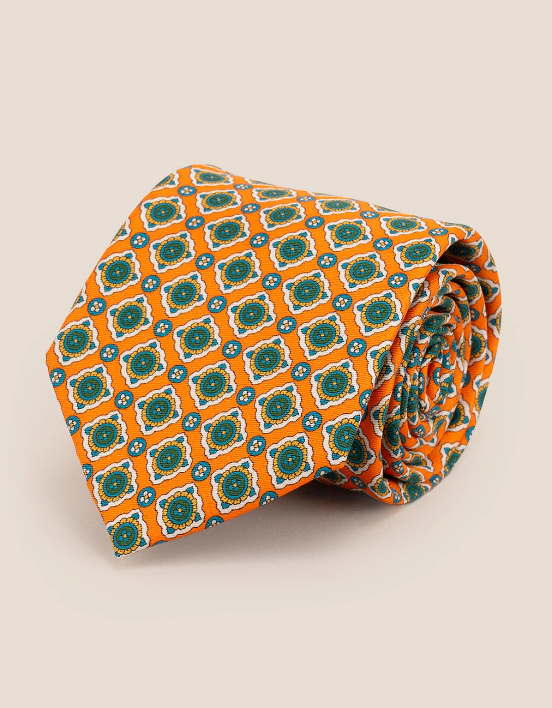 Orange Geometric Pattern Silk Tie