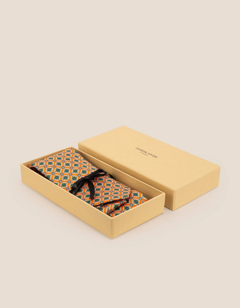 Orange Geometric Pattern Silk Tie