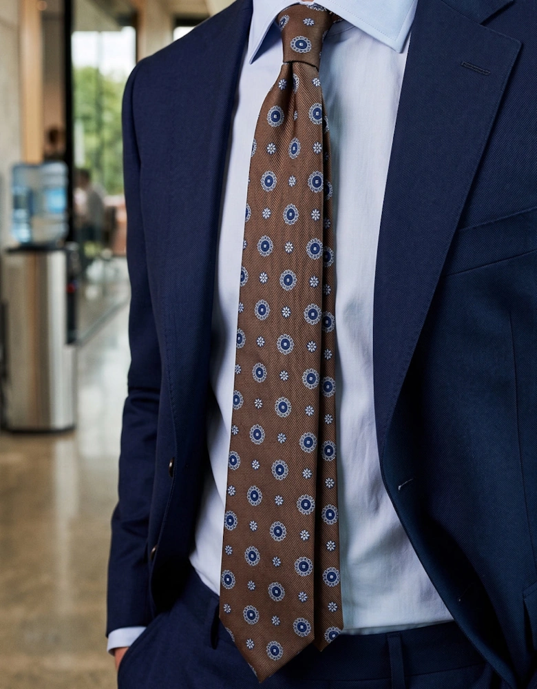 Geometric Brown Blue Tie