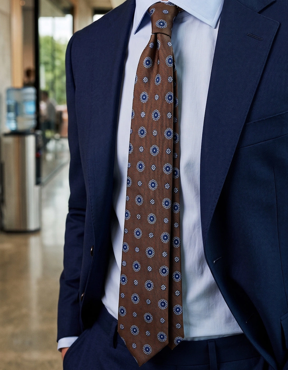 Geometric Brown Blue Tie