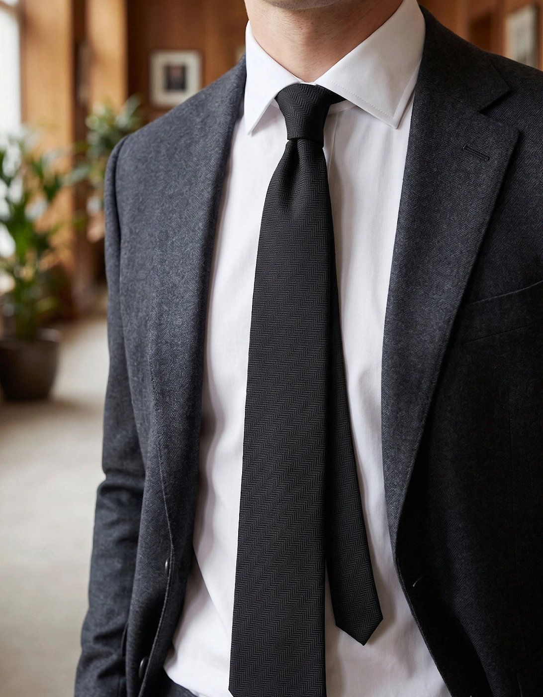 Black Self Stripe Tie