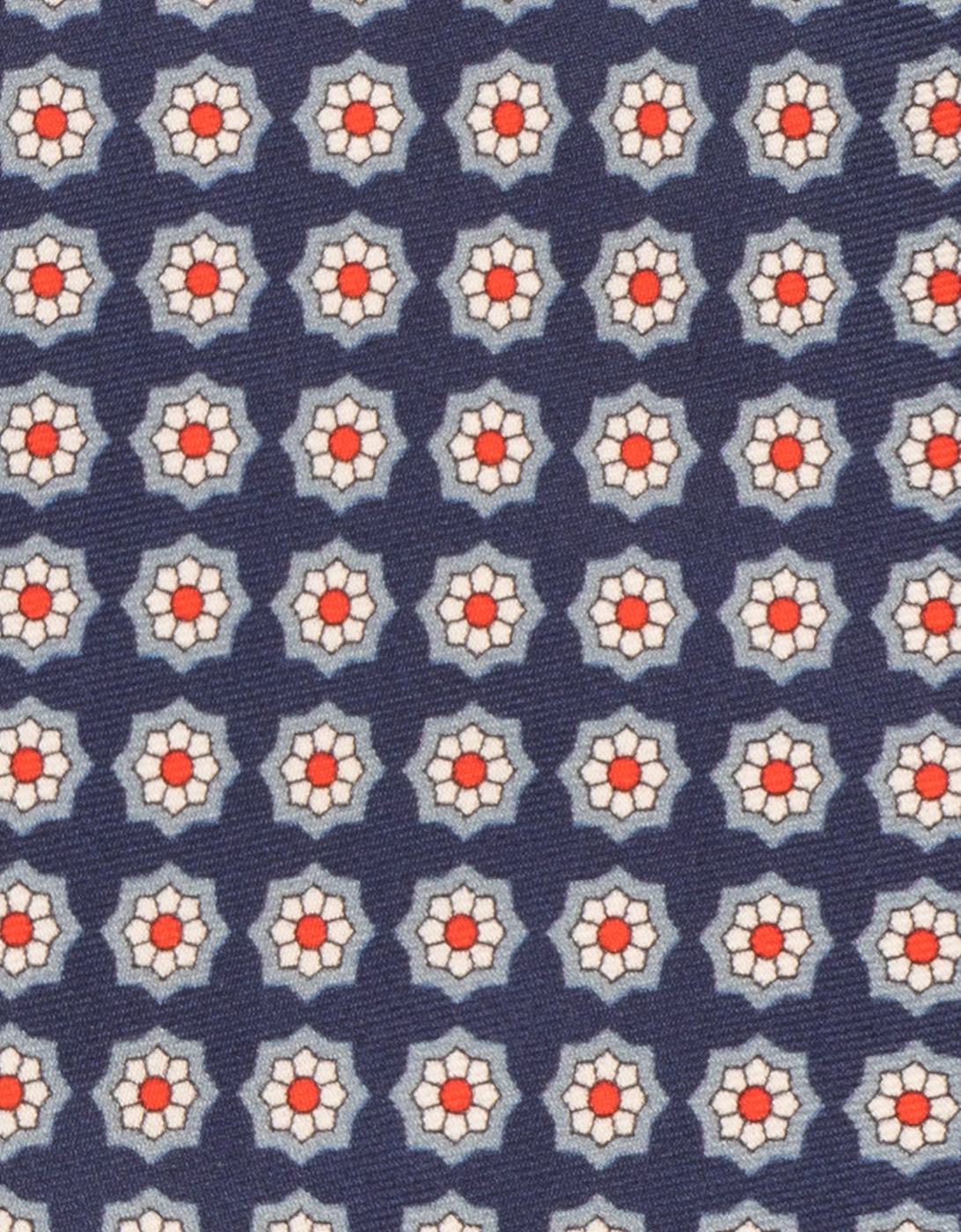 Navy Floral Print Silk Tie