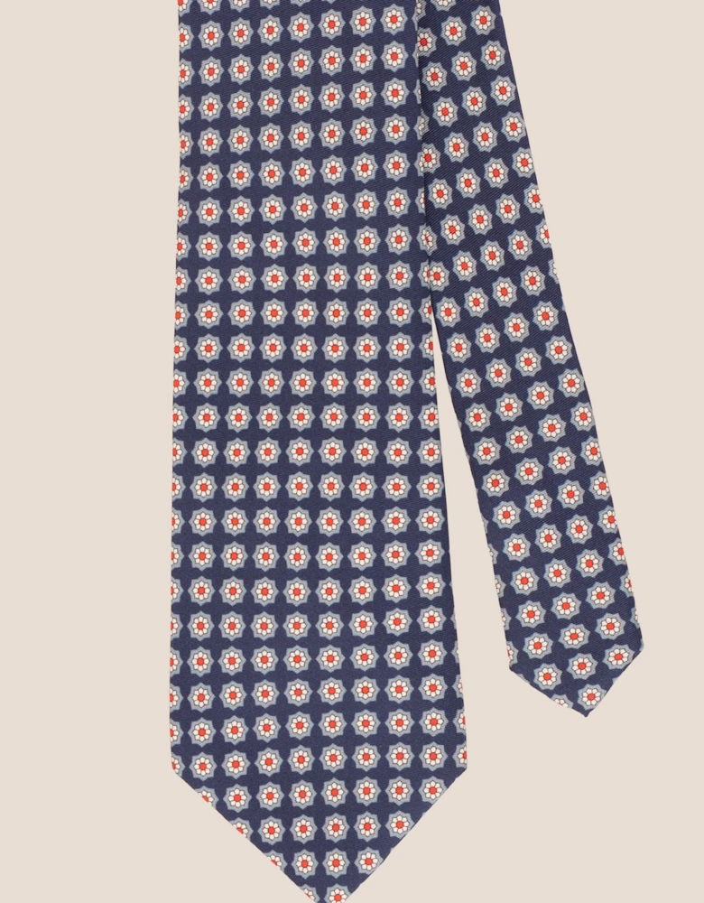 Navy Floral Print Silk Tie