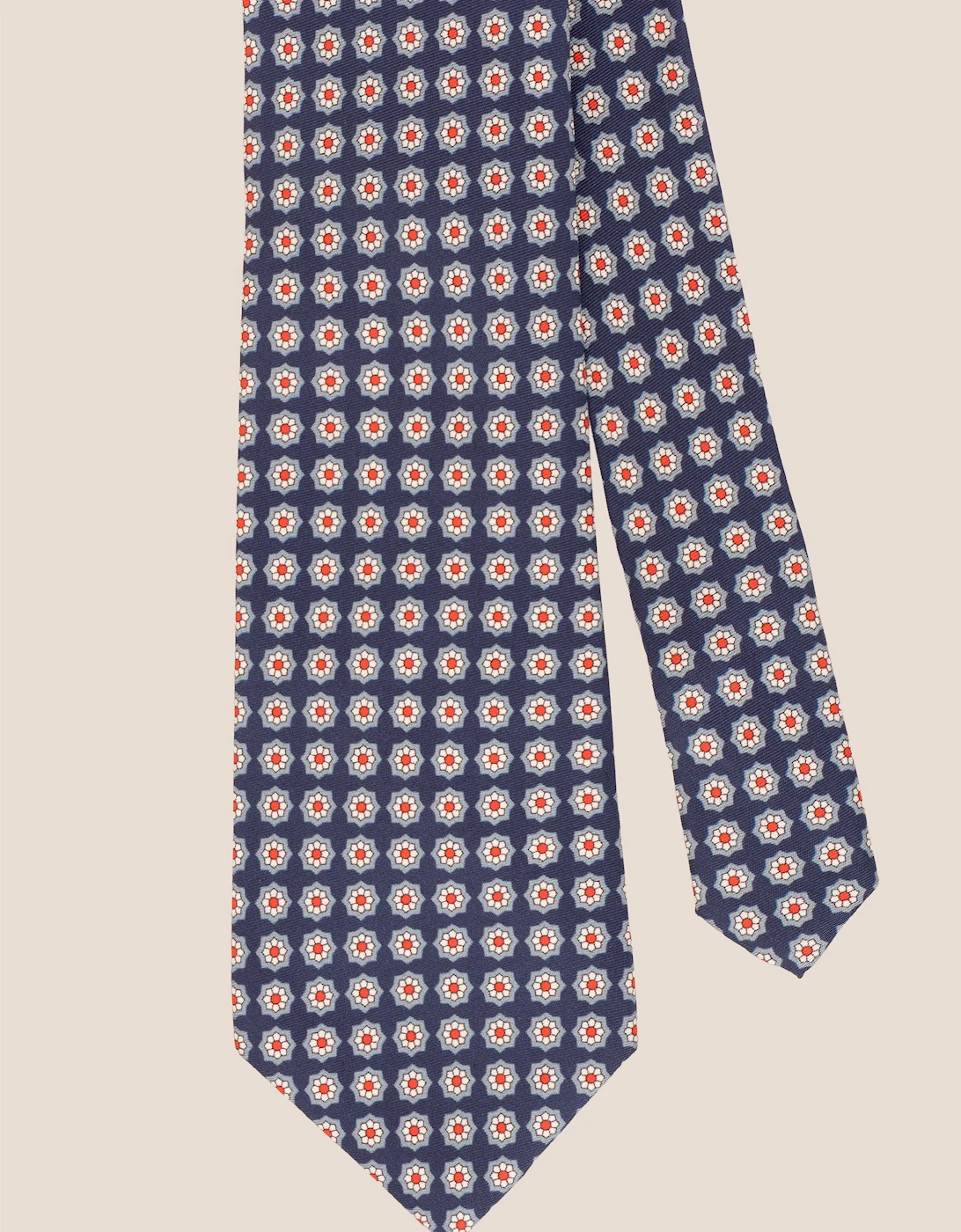 Navy Floral Print Silk Tie