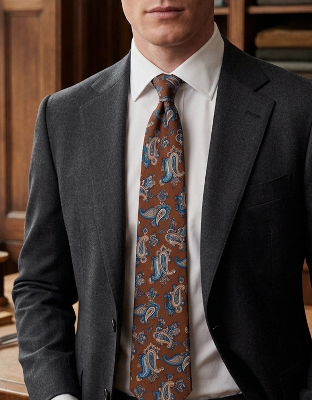 Paisley Print Brown Tie