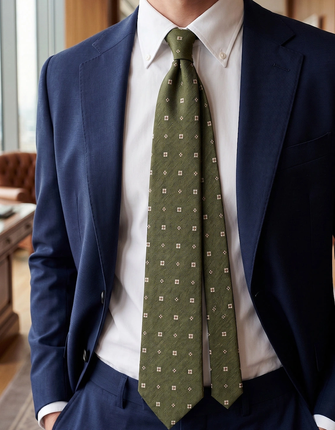 Off Square Green Tie