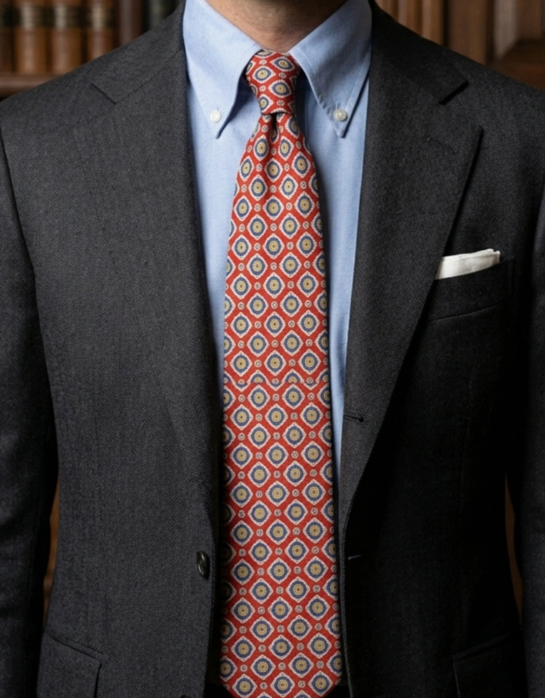 Red Geometric Pattern Silk Tie