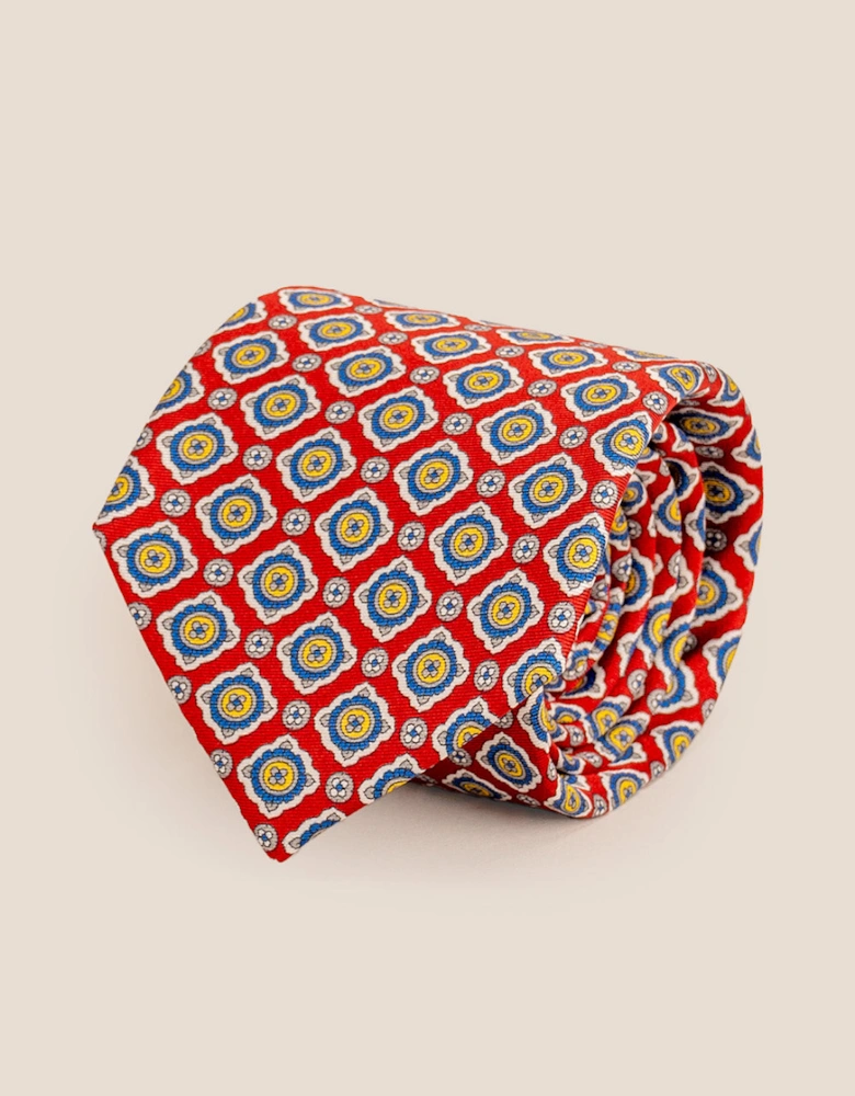 Red Geometric Pattern Silk Tie