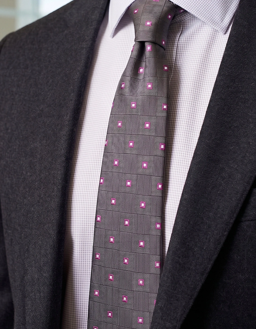 Multi Square Grey Tie