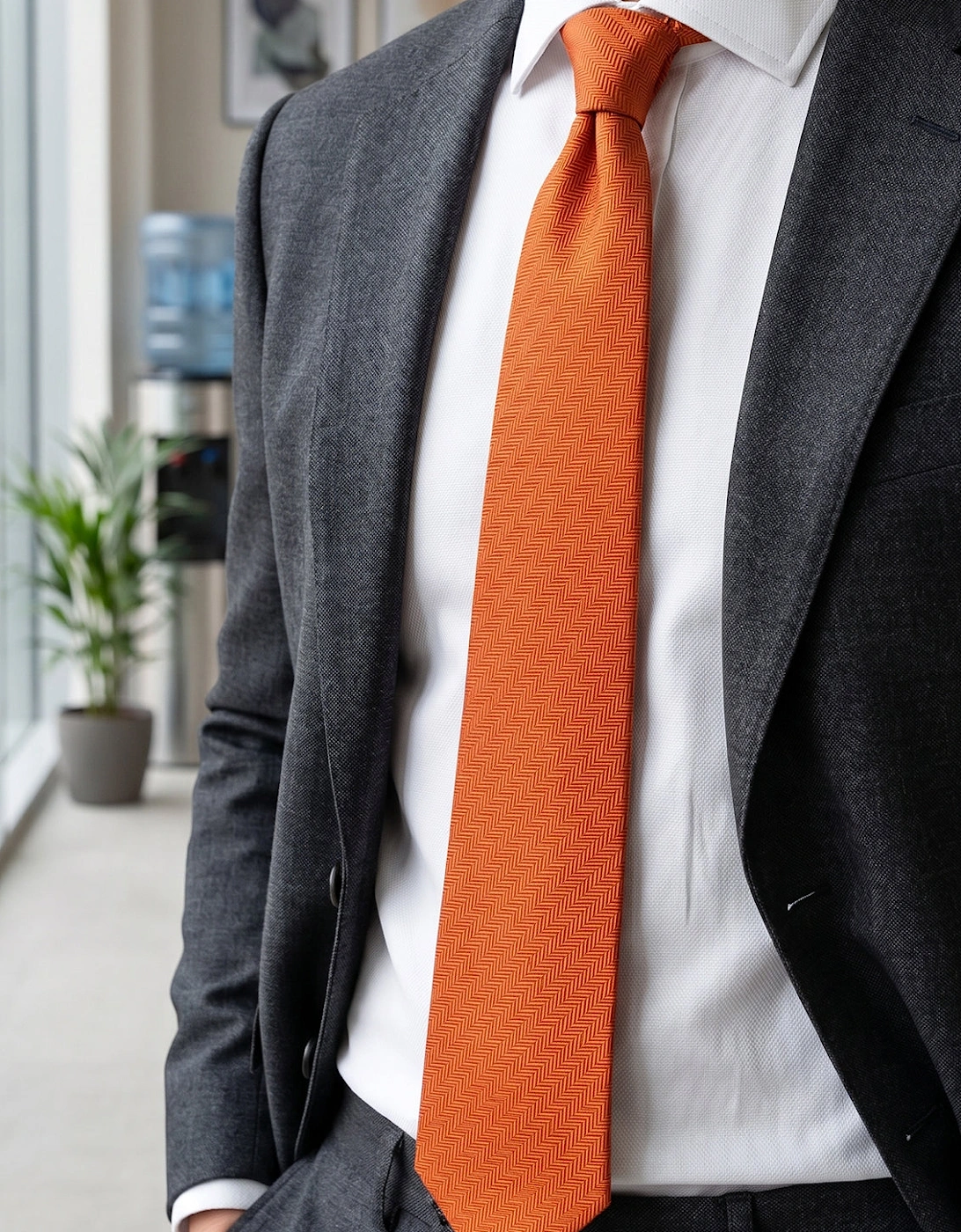 Orange Self Stripe Tie