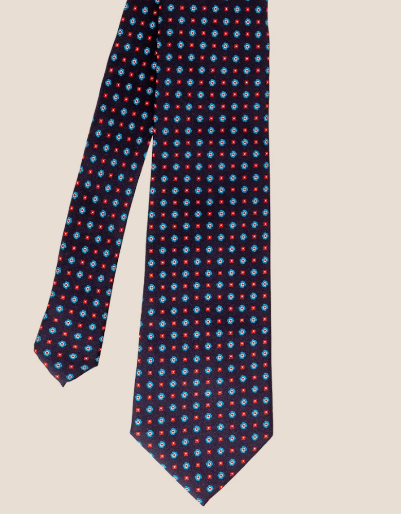 Dark Navy Geometric Pattern Silk Tie