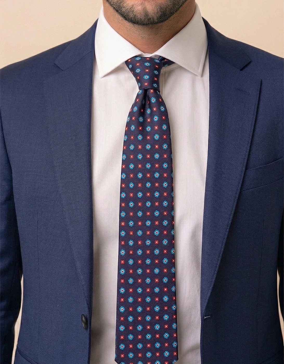 Dark Navy Geometric Pattern Silk Tie