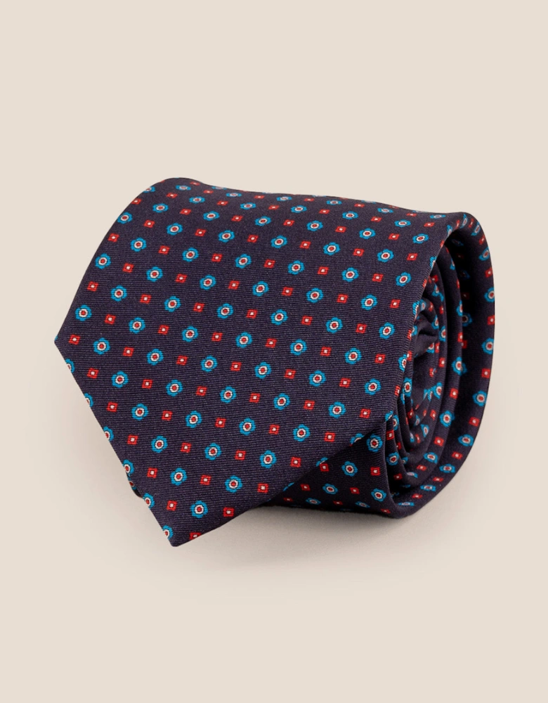 Dark Navy Geometric Pattern Silk Tie