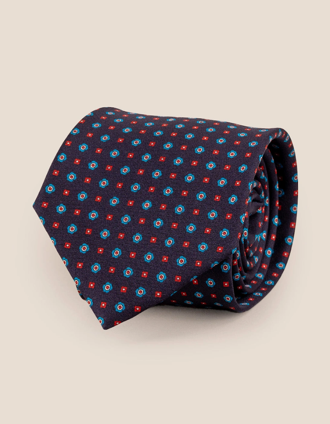 Dark Navy Geometric Pattern Silk Tie, 7 of 6