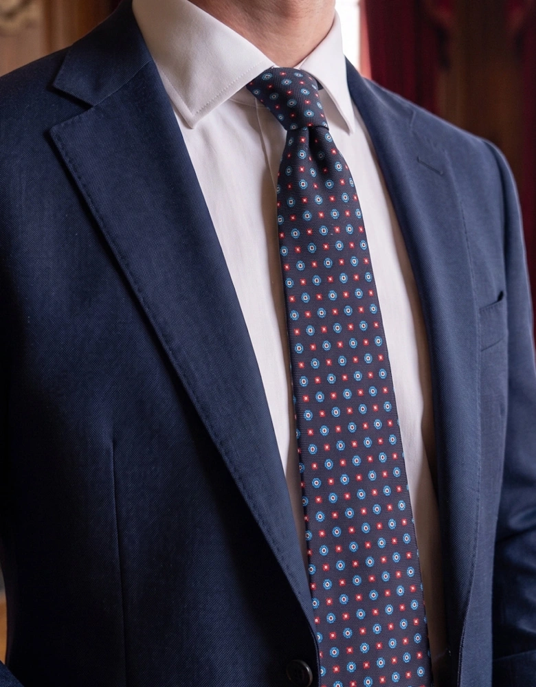 Dark Navy Geometric Pattern Silk Tie