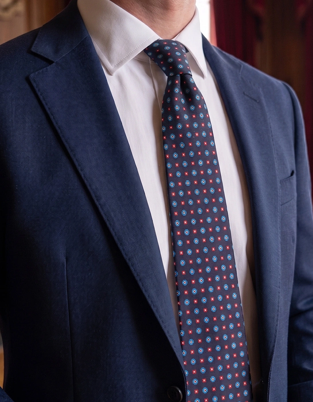 Dark Navy Geometric Pattern Silk Tie