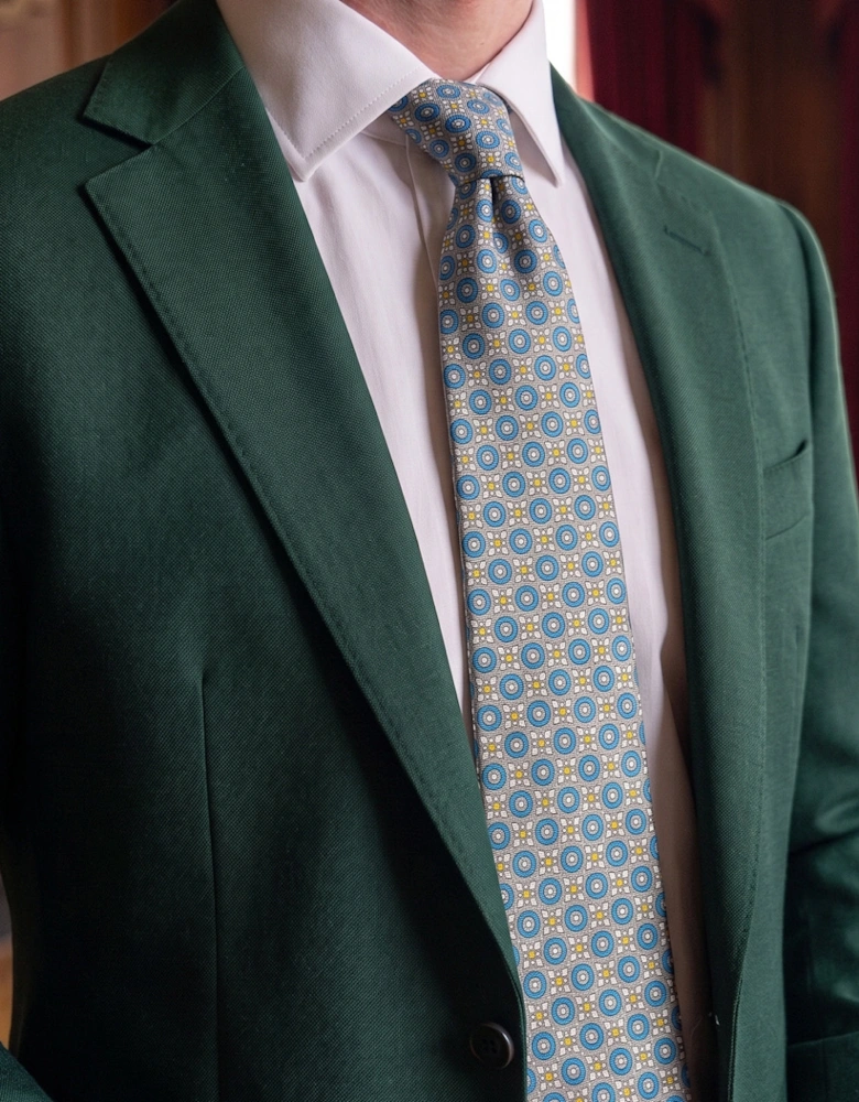 Blue Yellow Geometric Print Silk Tie