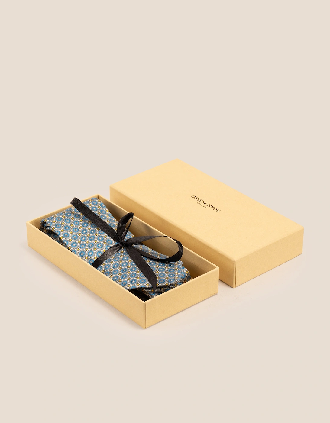Blue Yellow Geometric Print Silk Tie