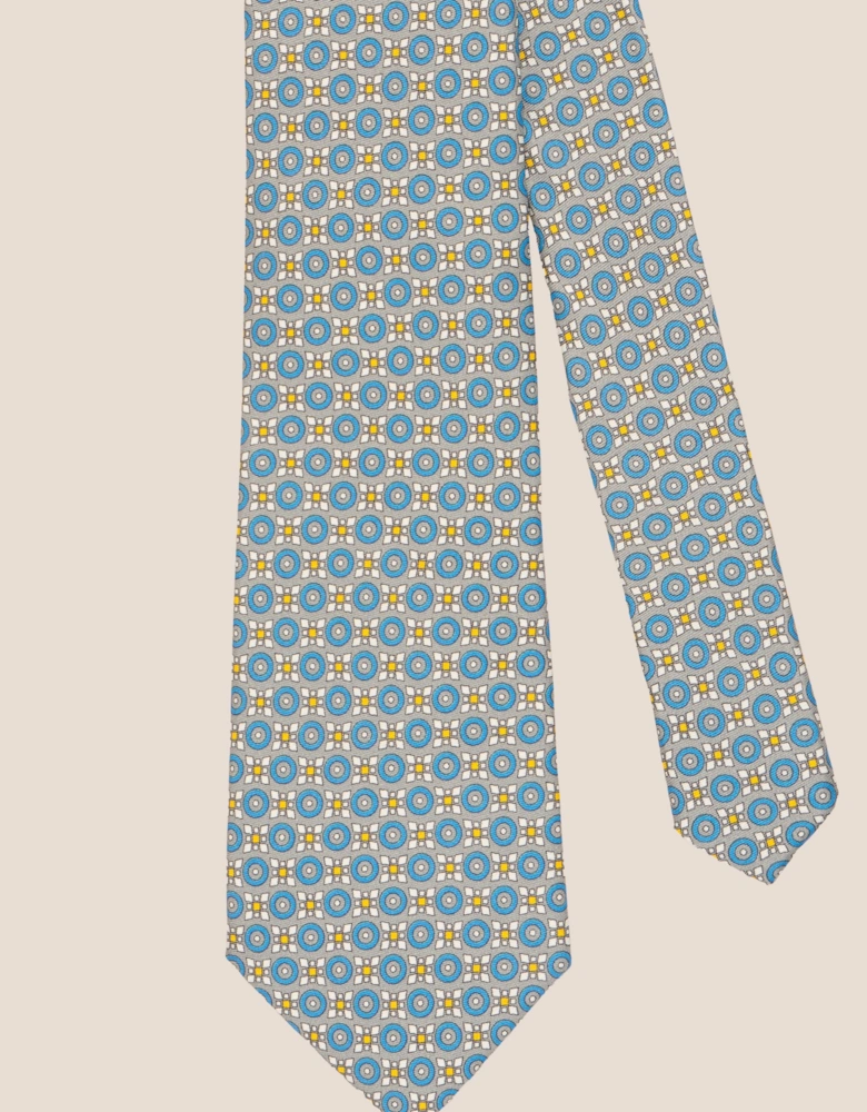 Blue Yellow Geometric Print Silk Tie